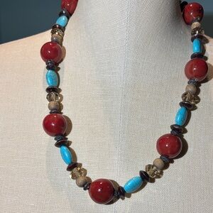 Handcrafted Red and Turquoise Beaded Necklace
